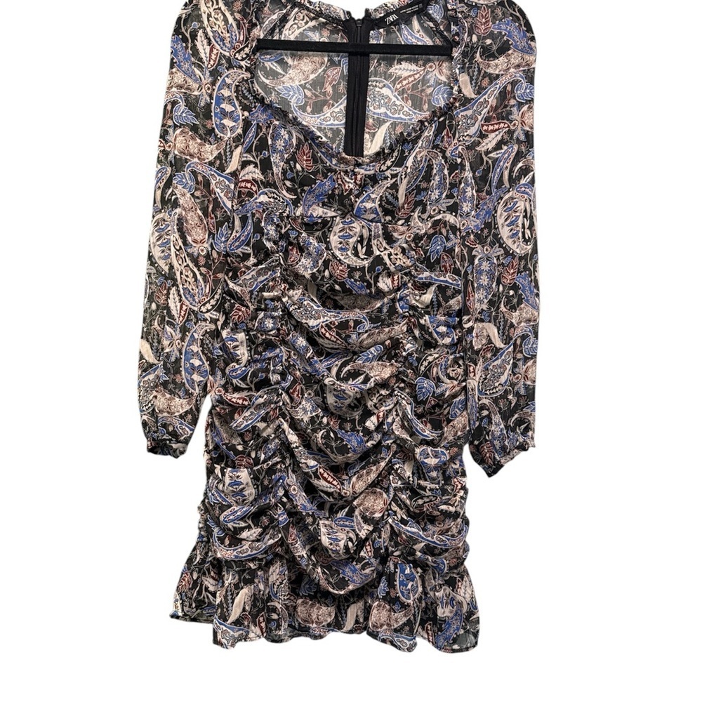 Zara Long Sleeve Paisley Dress - Black, Blue, Cream